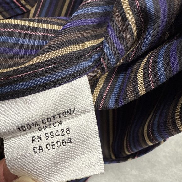 Bugatchi Uomo Men’s XL Multicolor Striped Dress Shirt Long Sleeve 100% Cotton - Picture 8 of 9